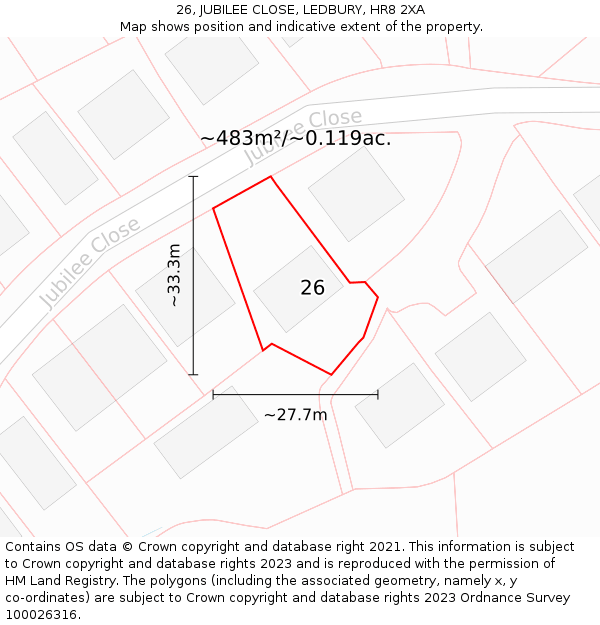 26, JUBILEE CLOSE, LEDBURY, HR8 2XA: Plot and title map