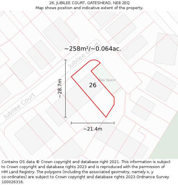 26, JUBILEE COURT, GATESHEAD, NE8 2EQ: Plot and title map