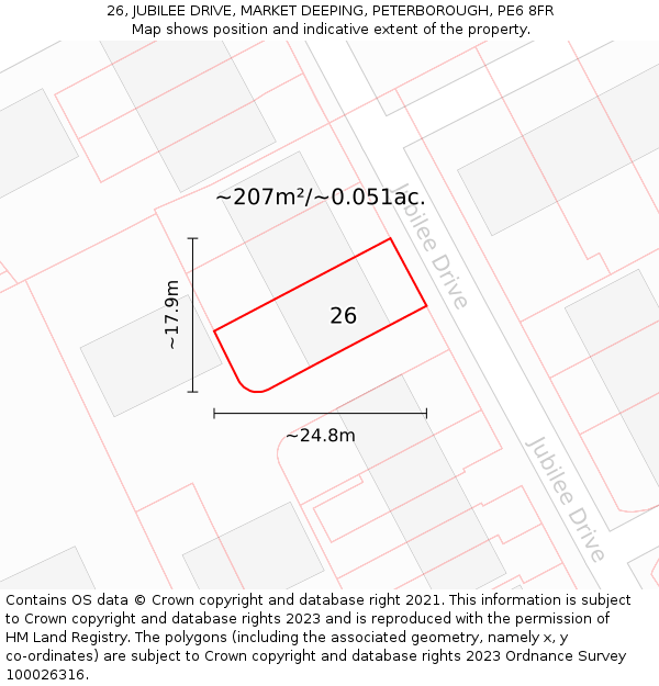26, JUBILEE DRIVE, MARKET DEEPING, PETERBOROUGH, PE6 8FR: Plot and title map
