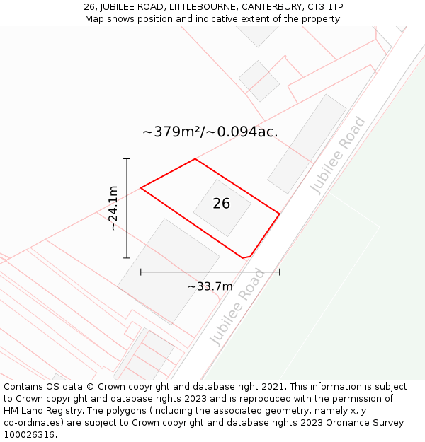 26, JUBILEE ROAD, LITTLEBOURNE, CANTERBURY, CT3 1TP: Plot and title map