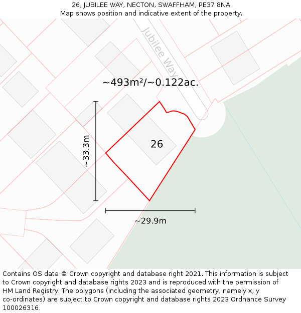 26, JUBILEE WAY, NECTON, SWAFFHAM, PE37 8NA: Plot and title map