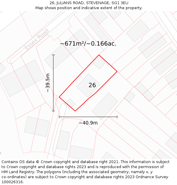 26, JULIANS ROAD, STEVENAGE, SG1 3EU: Plot and title map