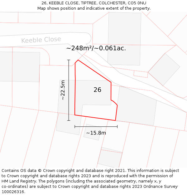 26, KEEBLE CLOSE, TIPTREE, COLCHESTER, CO5 0NU: Plot and title map