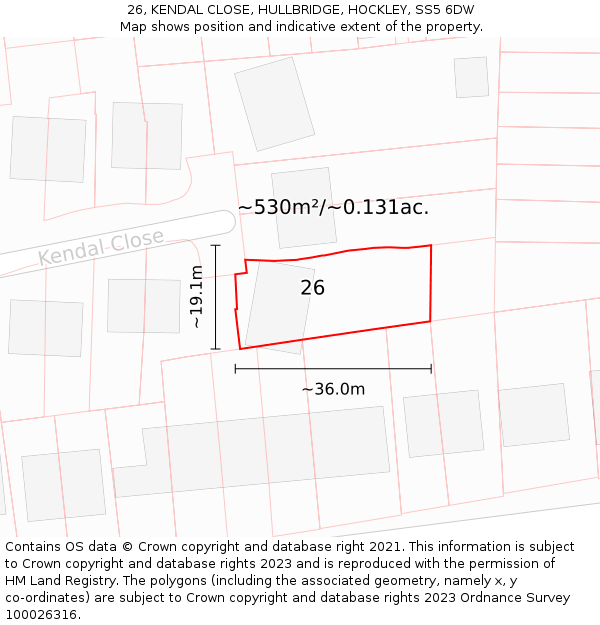 26, KENDAL CLOSE, HULLBRIDGE, HOCKLEY, SS5 6DW: Plot and title map