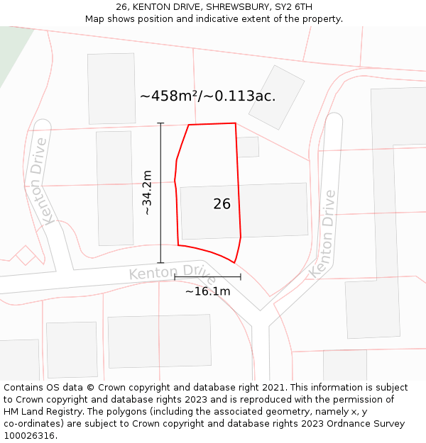 26, KENTON DRIVE, SHREWSBURY, SY2 6TH: Plot and title map