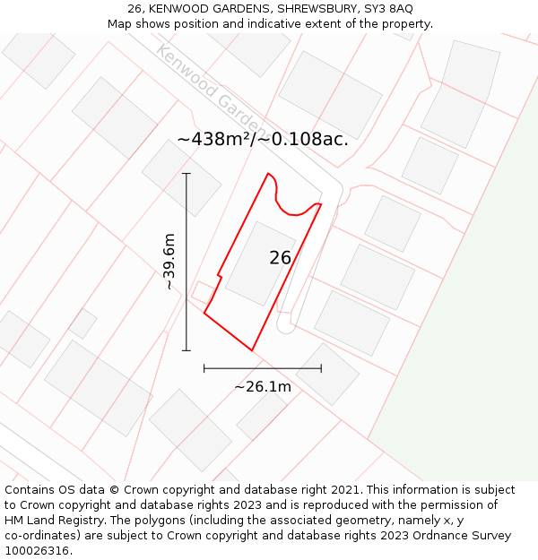 26, KENWOOD GARDENS, SHREWSBURY, SY3 8AQ: Plot and title map