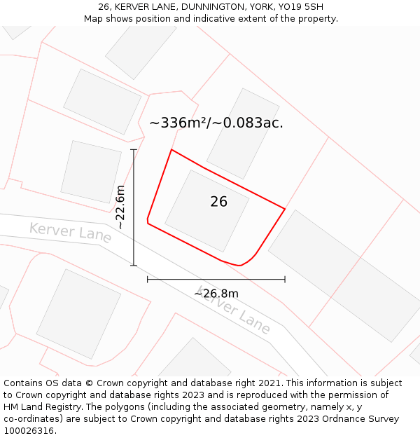 26, KERVER LANE, DUNNINGTON, YORK, YO19 5SH: Plot and title map