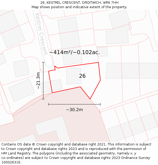 26, KESTREL CRESCENT, DROITWICH, WR9 7HH: Plot and title map