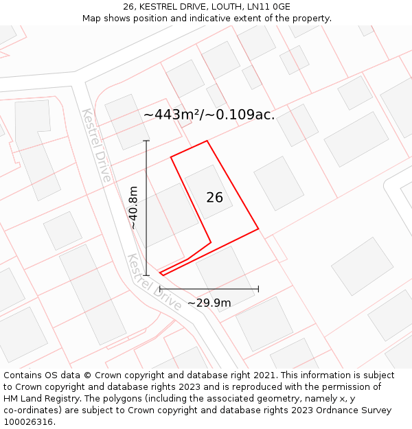 26, KESTREL DRIVE, LOUTH, LN11 0GE: Plot and title map