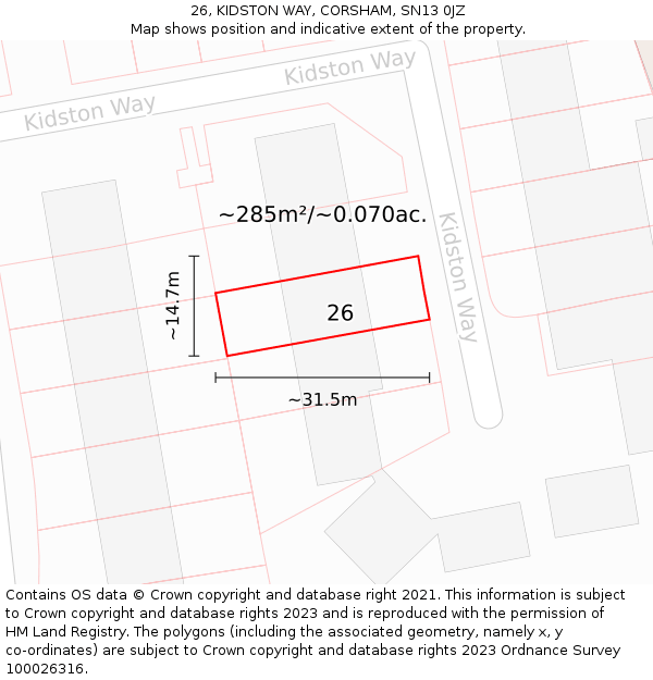 26, KIDSTON WAY, CORSHAM, SN13 0JZ: Plot and title map