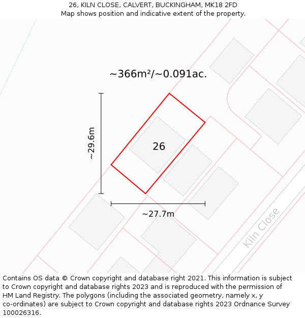 26, KILN CLOSE, CALVERT, BUCKINGHAM, MK18 2FD: Plot and title map