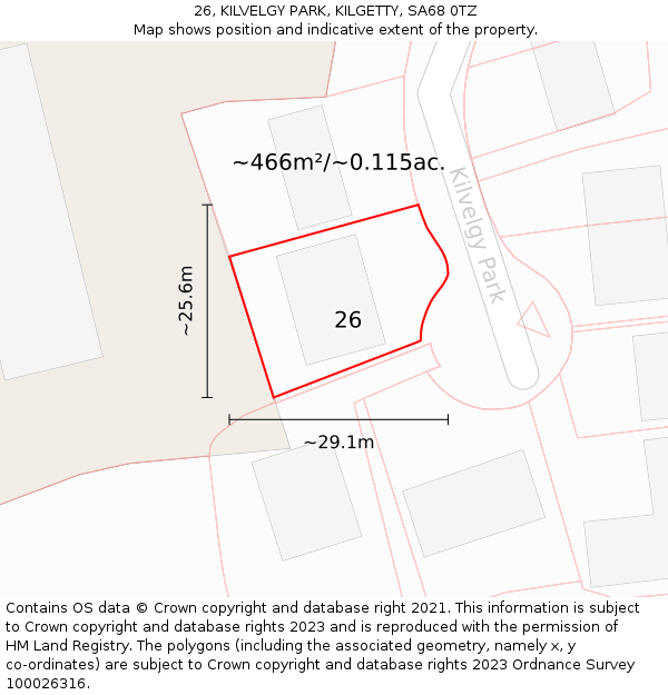 26, KILVELGY PARK, KILGETTY, SA68 0TZ: Plot and title map