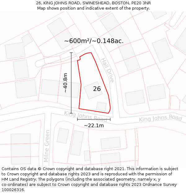 26, KING JOHNS ROAD, SWINESHEAD, BOSTON, PE20 3NR: Plot and title map