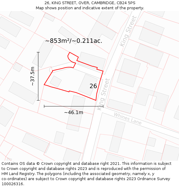 26, KING STREET, OVER, CAMBRIDGE, CB24 5PS: Plot and title map