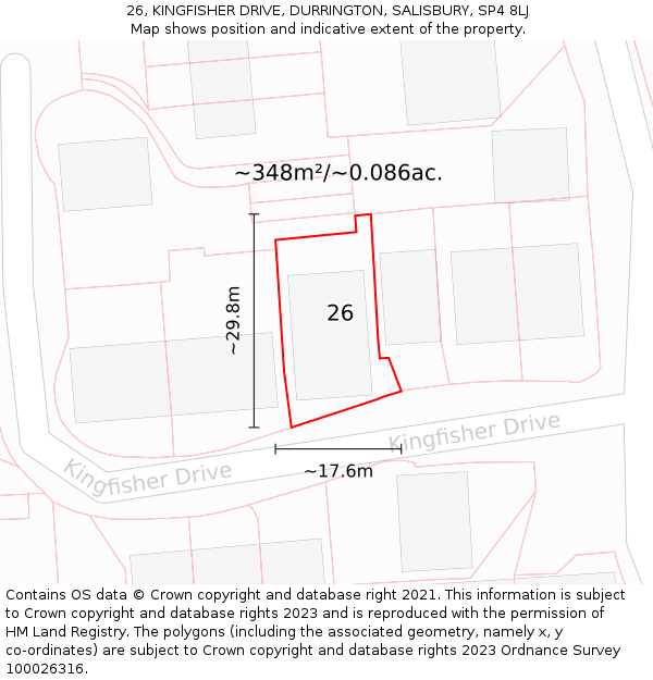 26, KINGFISHER DRIVE, DURRINGTON, SALISBURY, SP4 8LJ: Plot and title map