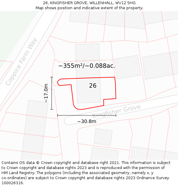 26, KINGFISHER GROVE, WILLENHALL, WV12 5HG: Plot and title map