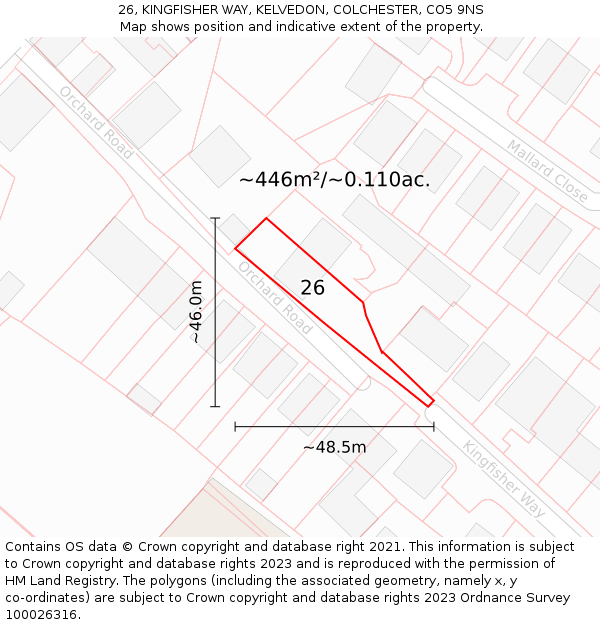 26, KINGFISHER WAY, KELVEDON, COLCHESTER, CO5 9NS: Plot and title map
