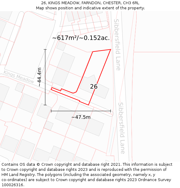 26, KINGS MEADOW, FARNDON, CHESTER, CH3 6RL: Plot and title map