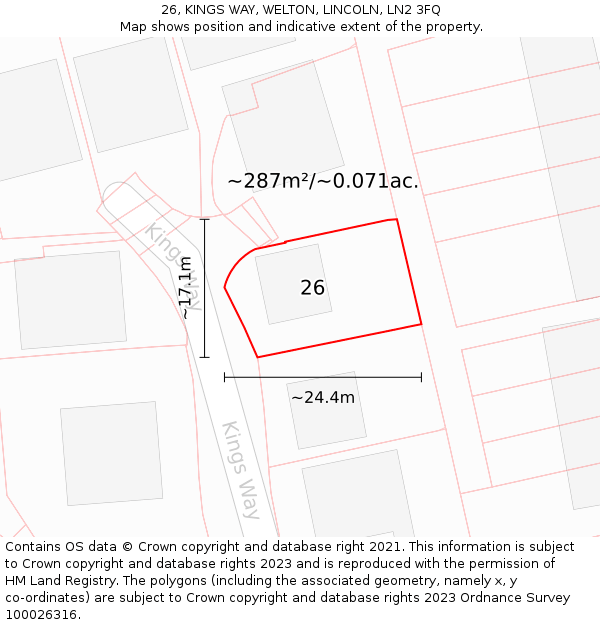 26, KINGS WAY, WELTON, LINCOLN, LN2 3FQ: Plot and title map