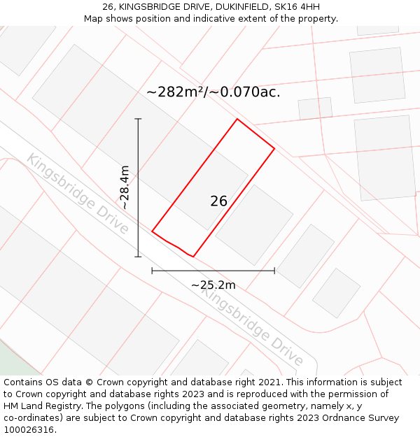 26, KINGSBRIDGE DRIVE, DUKINFIELD, SK16 4HH: Plot and title map