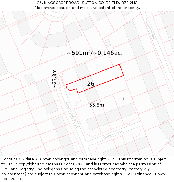 26, KINGSCROFT ROAD, SUTTON COLDFIELD, B74 2HG: Plot and title map