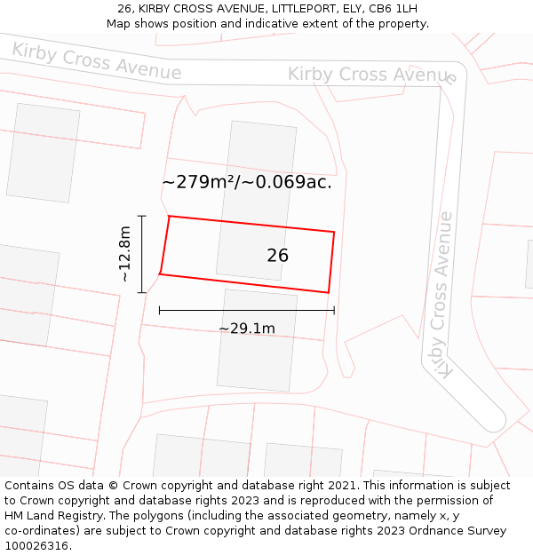 26, KIRBY CROSS AVENUE, LITTLEPORT, ELY, CB6 1LH: Plot and title map