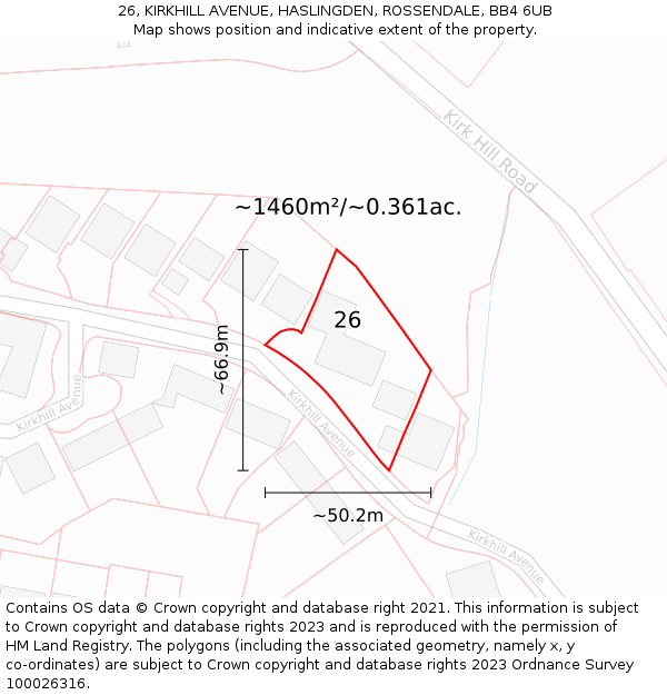 26, KIRKHILL AVENUE, HASLINGDEN, ROSSENDALE, BB4 6UB: Plot and title map