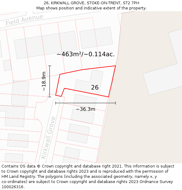 26, KIRKWALL GROVE, STOKE-ON-TRENT, ST2 7PH: Plot and title map