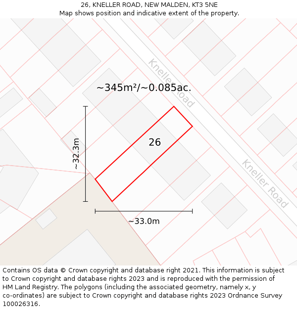 26, KNELLER ROAD, NEW MALDEN, KT3 5NE: Plot and title map