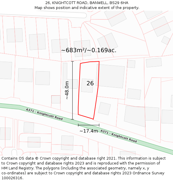 26, KNIGHTCOTT ROAD, BANWELL, BS29 6HA: Plot and title map