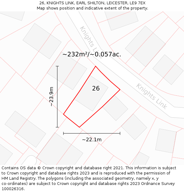 26, KNIGHTS LINK, EARL SHILTON, LEICESTER, LE9 7EX: Plot and title map