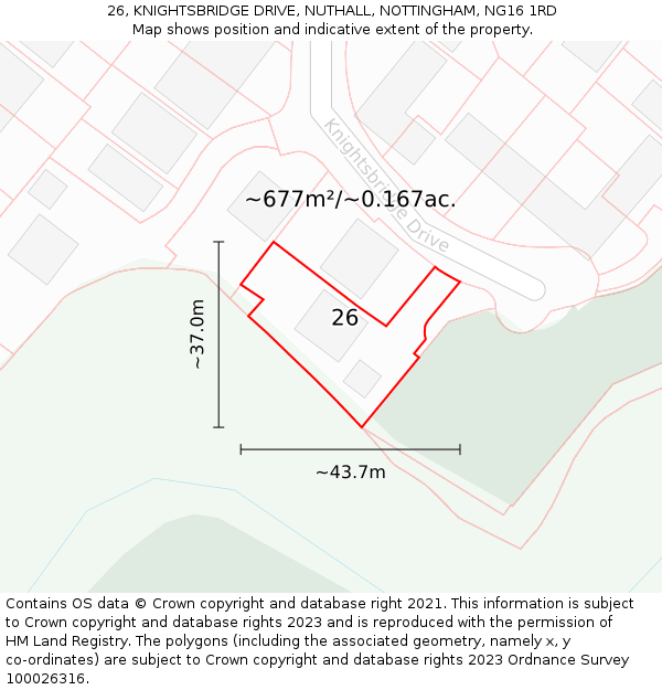 26, KNIGHTSBRIDGE DRIVE, NUTHALL, NOTTINGHAM, NG16 1RD: Plot and title map