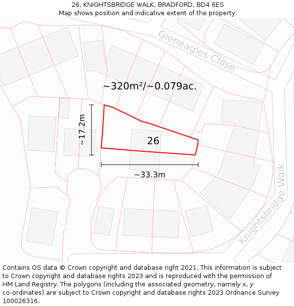 26, KNIGHTSBRIDGE WALK, BRADFORD, BD4 6ES: Plot and title map