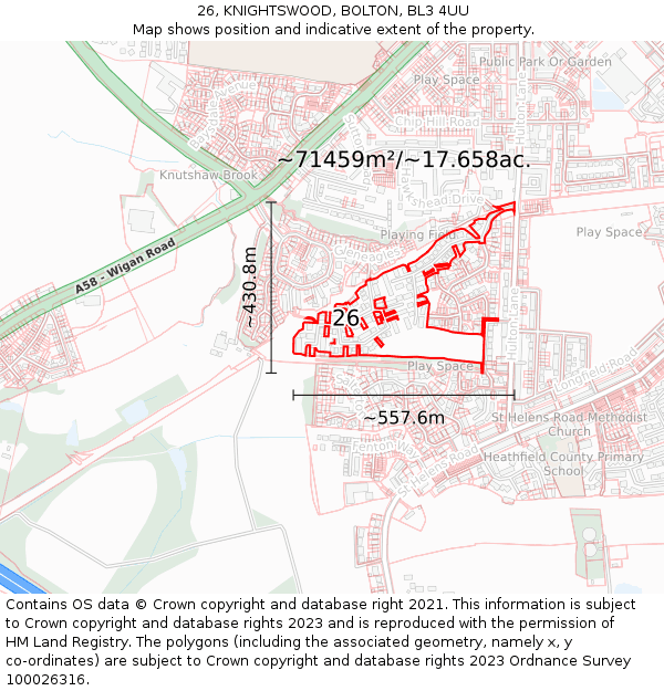 26, KNIGHTSWOOD, BOLTON, BL3 4UU: Plot and title map