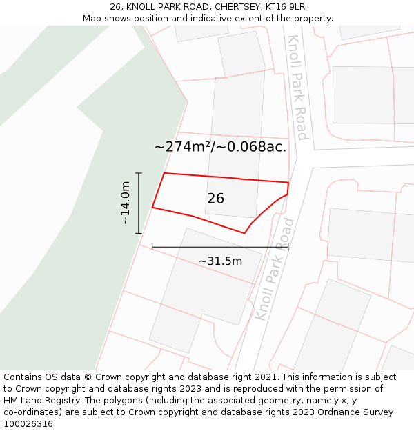 26, KNOLL PARK ROAD, CHERTSEY, KT16 9LR: Plot and title map