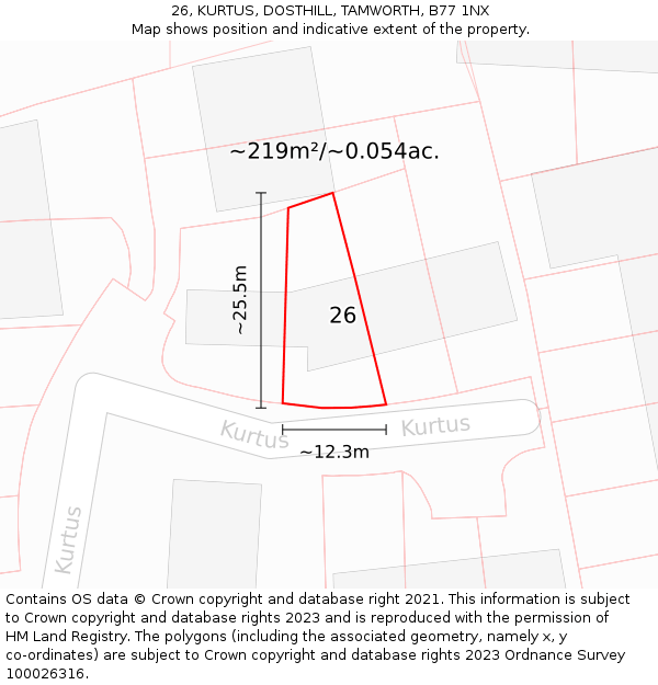 26, KURTUS, DOSTHILL, TAMWORTH, B77 1NX: Plot and title map