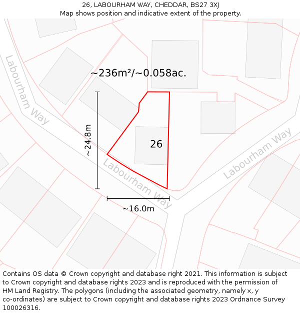 26, LABOURHAM WAY, CHEDDAR, BS27 3XJ: Plot and title map