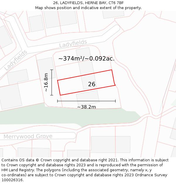 26, LADYFIELDS, HERNE BAY, CT6 7BF: Plot and title map