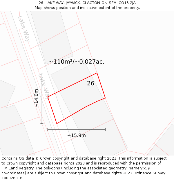 26, LAKE WAY, JAYWICK, CLACTON-ON-SEA, CO15 2JA: Plot and title map