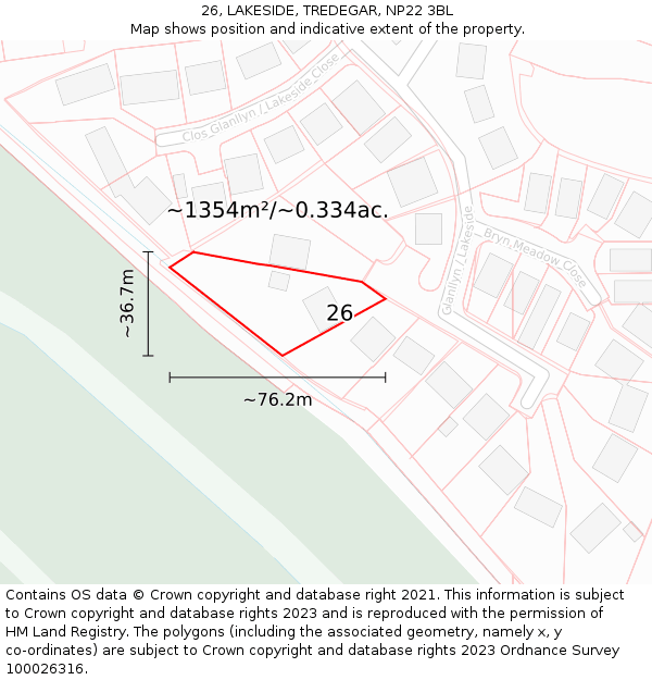 26, LAKESIDE, TREDEGAR, NP22 3BL: Plot and title map