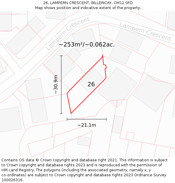 26, LAMPERN CRESCENT, BILLERICAY, CM12 0FD: Plot and title map