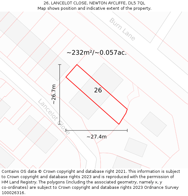 26, LANCELOT CLOSE, NEWTON AYCLIFFE, DL5 7QL: Plot and title map