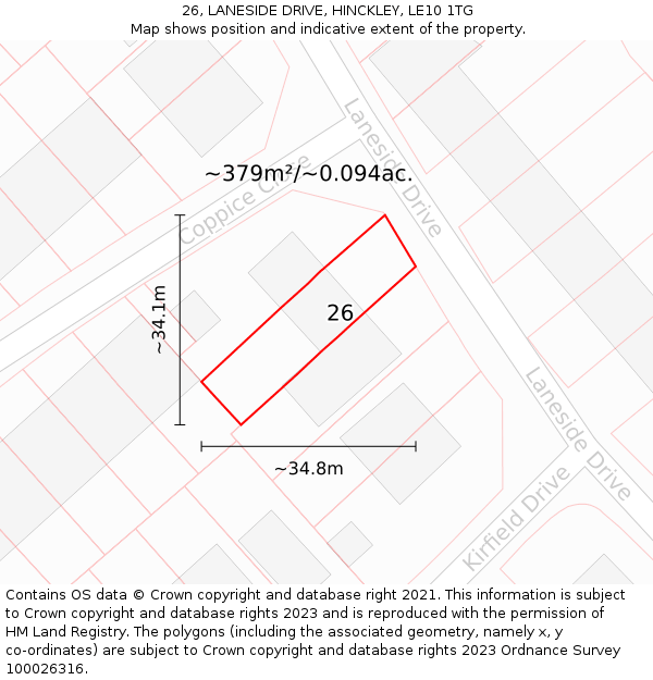 26, LANESIDE DRIVE, HINCKLEY, LE10 1TG: Plot and title map