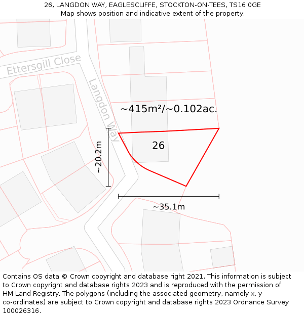 26, LANGDON WAY, EAGLESCLIFFE, STOCKTON-ON-TEES, TS16 0GE: Plot and title map
