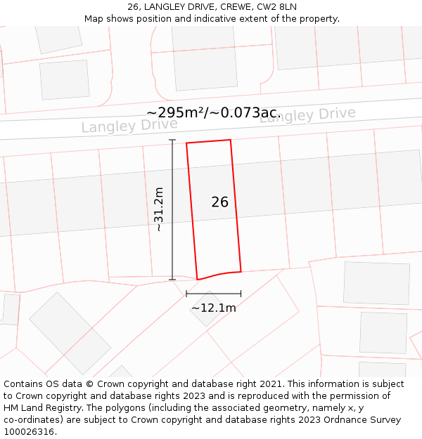 26, LANGLEY DRIVE, CREWE, CW2 8LN: Plot and title map