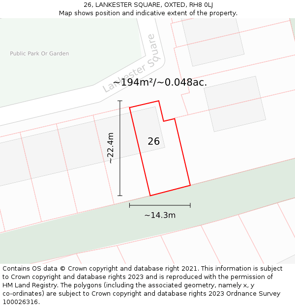 26, LANKESTER SQUARE, OXTED, RH8 0LJ: Plot and title map