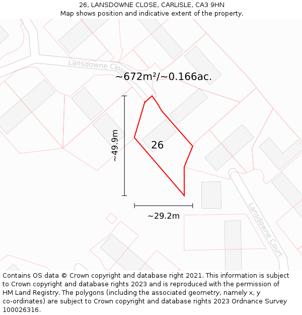 26, LANSDOWNE CLOSE, CARLISLE, CA3 9HN: Plot and title map