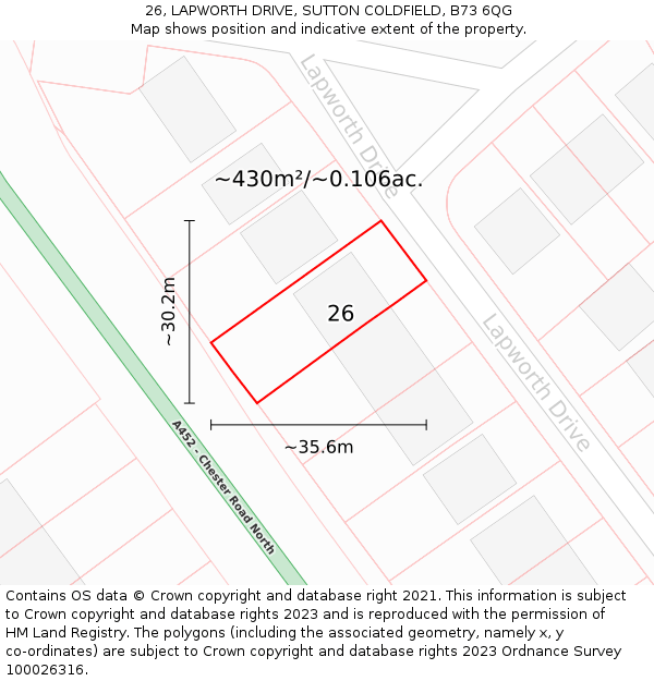 26, LAPWORTH DRIVE, SUTTON COLDFIELD, B73 6QG: Plot and title map