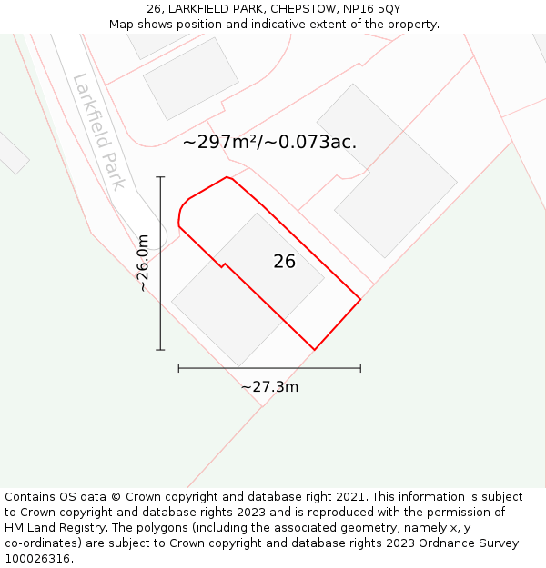 26, LARKFIELD PARK, CHEPSTOW, NP16 5QY: Plot and title map
