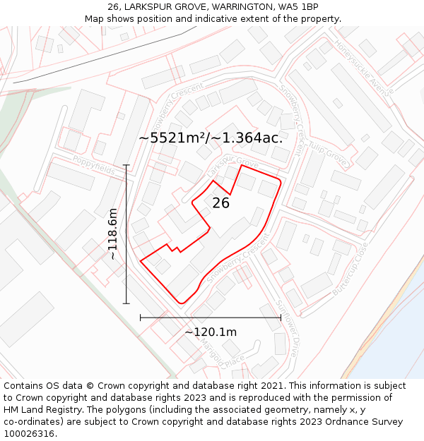 26, LARKSPUR GROVE, WARRINGTON, WA5 1BP: Plot and title map